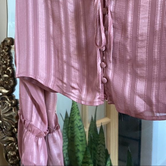 Romantic Dusty Rose Stripe Cottage Core Tie Top - Picture 7 of 7